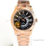 Swiss Replica Rolex Sky Dweller World Timer Rose Gold Black Watch N9 Factory